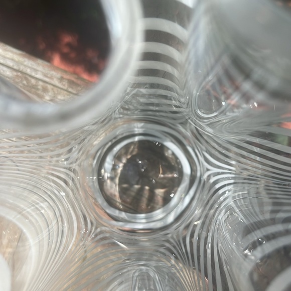 GLASS VASE HANDKERCHIEF SCALLOPED WHITE STRIPES 9” tall - Picture 3 of 6